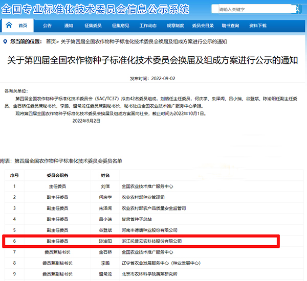 董事长陈渝阳入选全国农作物桃子视频APP最新福利污下载标准化技术委员会副主任委员